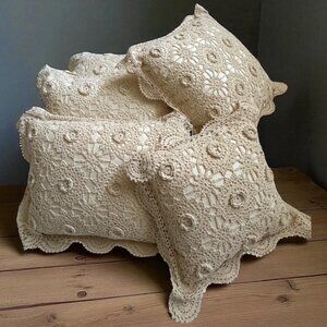 Set of 5 CROCHET PILLOWS Beige